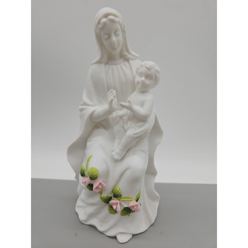 Vintage 1986 Touch of Rose by Roman Bisque Mother Mary and Baby Jesus Taiwan